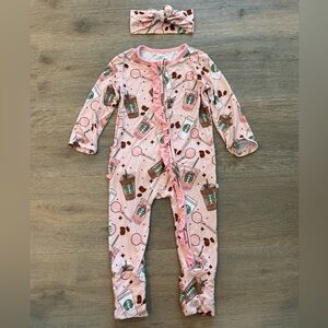 Charlie’s Project Pink Drink Baby Girl Onesie Romper Footie Pink & Bow Bamboo 2T